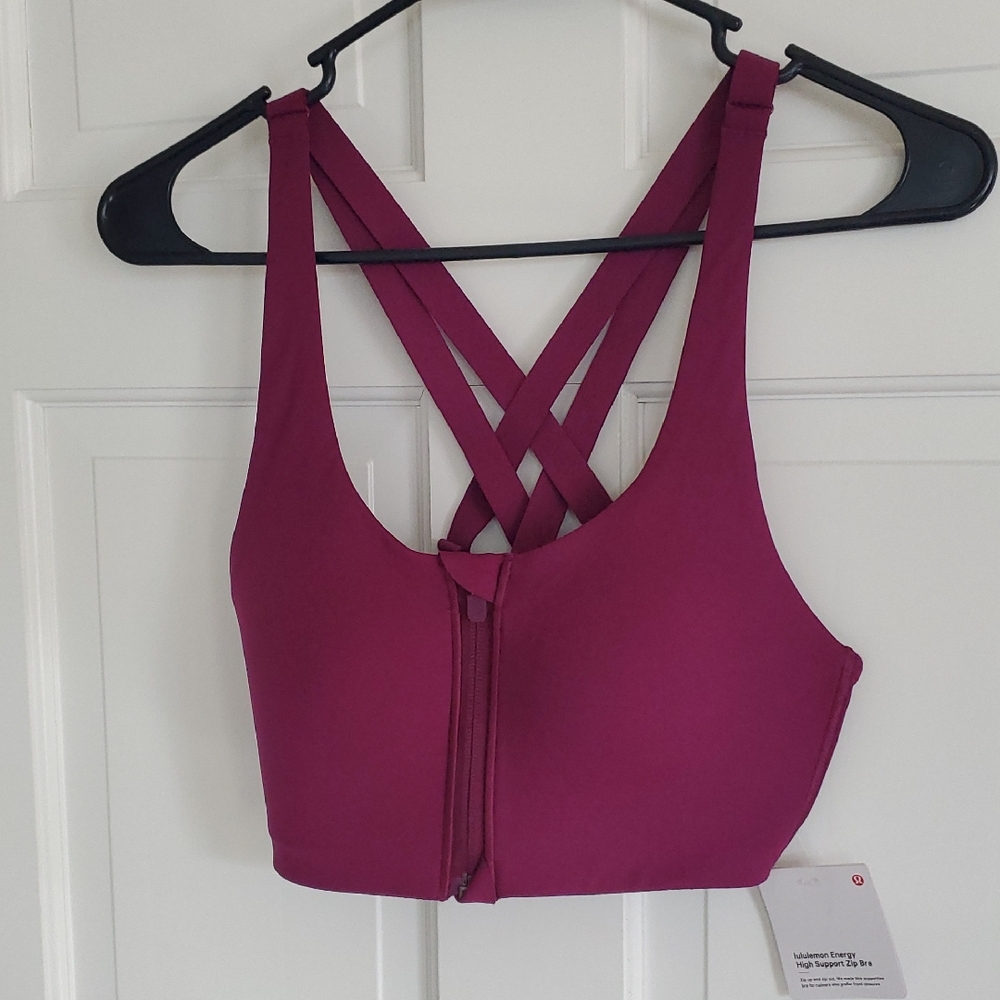 NWT Lululemon Energy High Support Zip Bra  Chilled Grape 34C